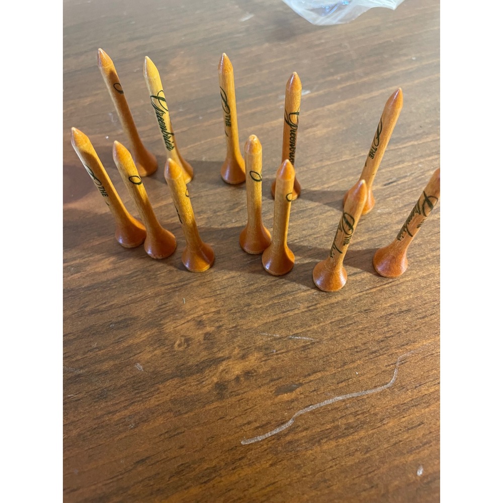 Vintage The Greenbrier Resort Wooden Golf Tees Set of 12 Natural Wood Green Logo